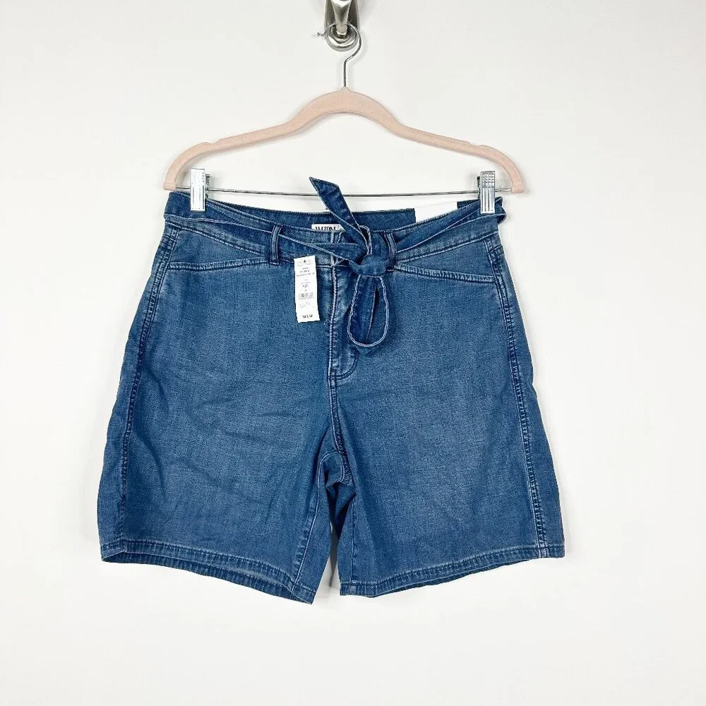 NWT White House Black Market Denim Short w/ Self Tie Victoria Medium 10 - Picture 2 of 7